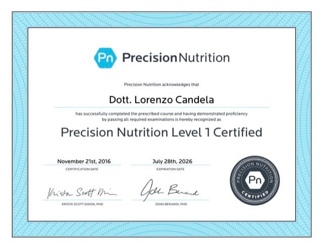 Attestato: Precision Nutrition · Livello 1